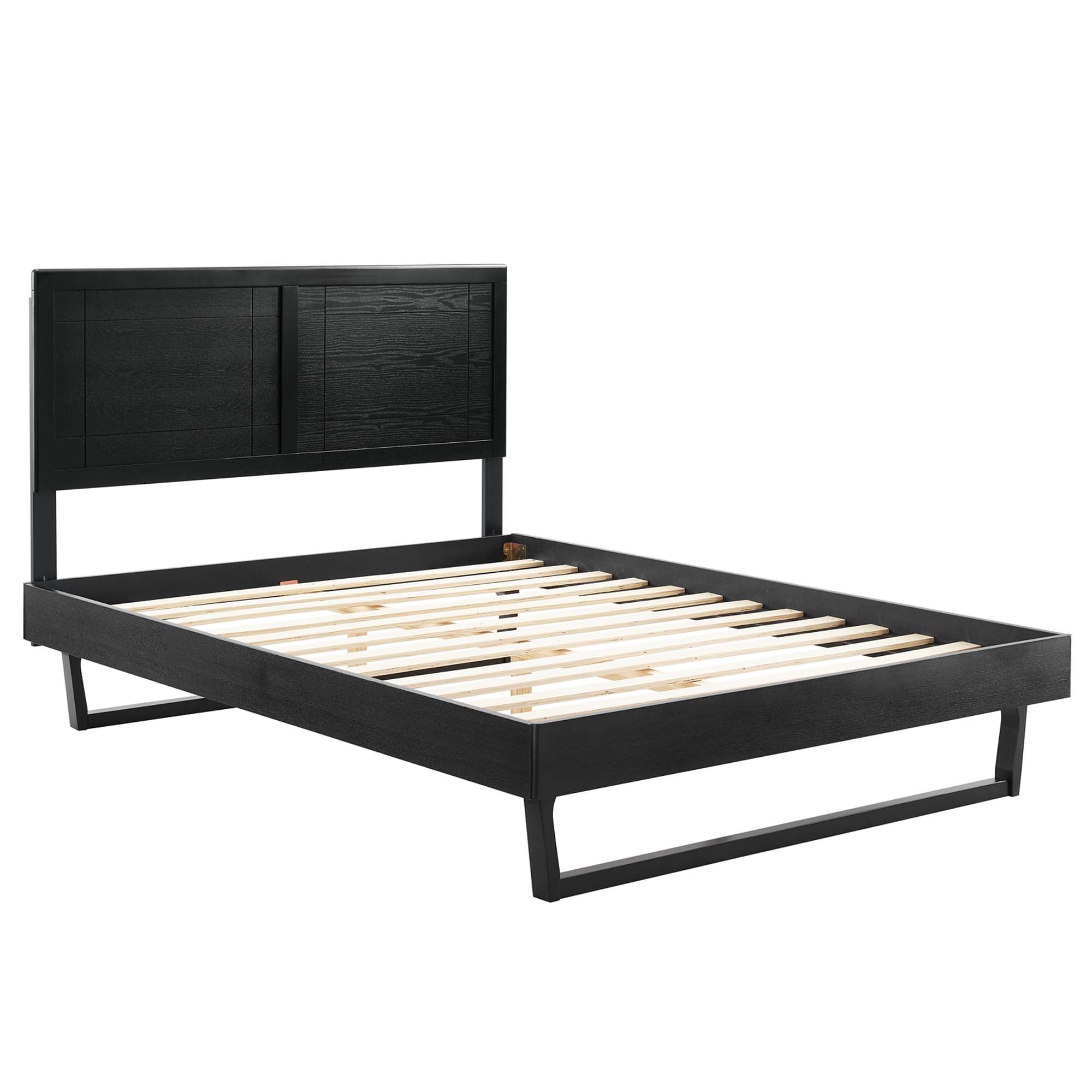 Marlee Wood Full Platform Bed With Angular Frame - Black