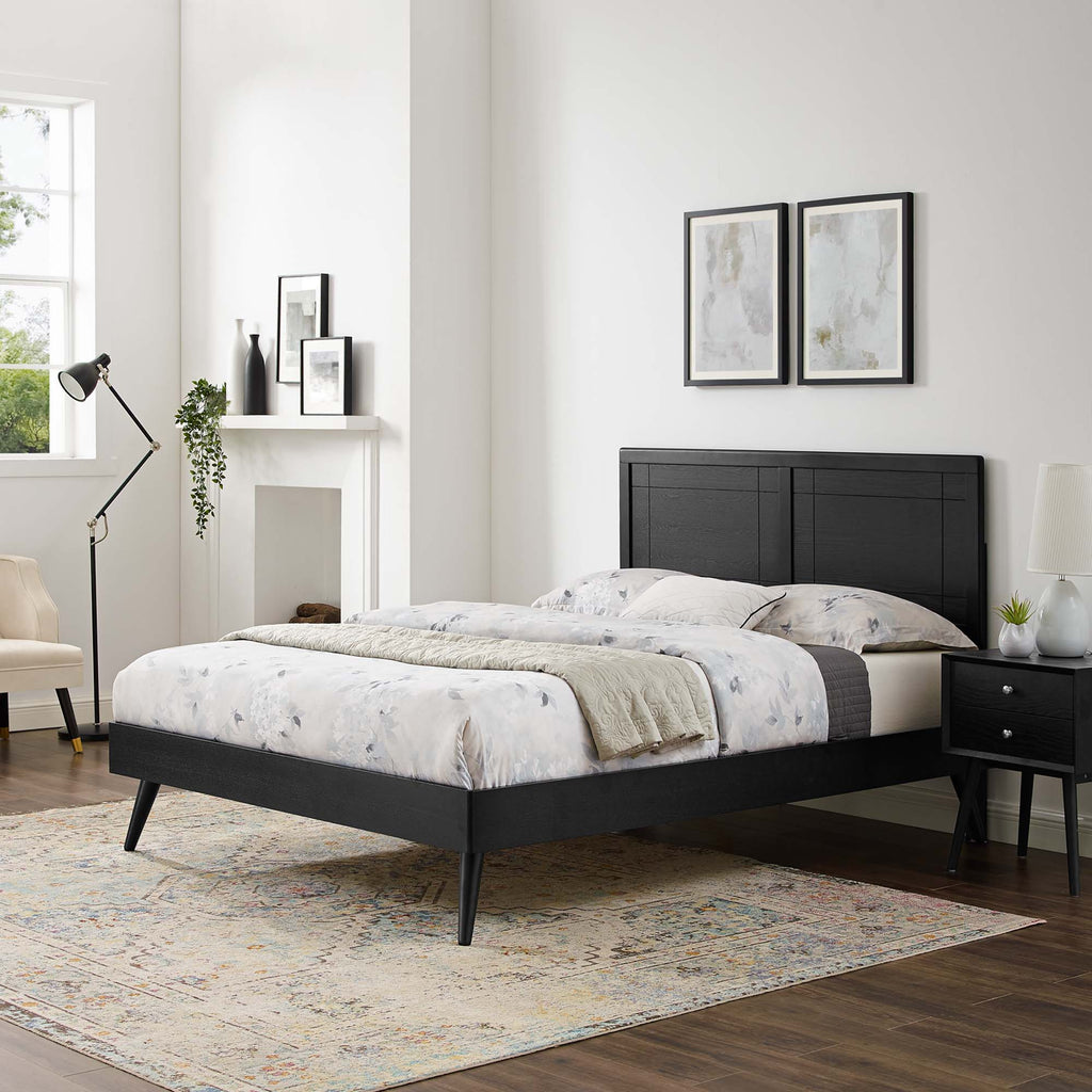 Marlee Wood Full Platform Bed With Splayed Legs - Black