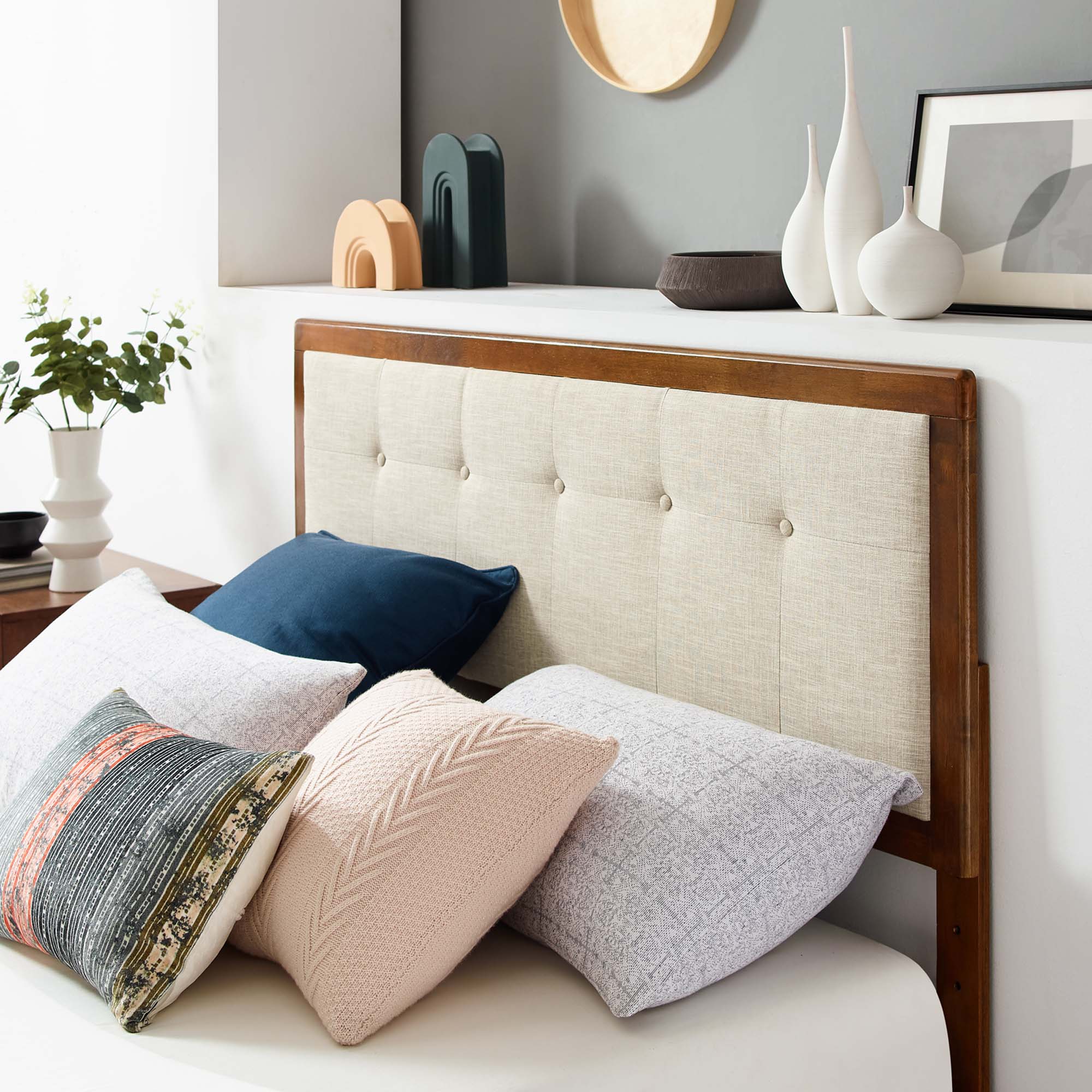 Willow Wood Full Platform Bed With Angular Frame - Walnut Beige