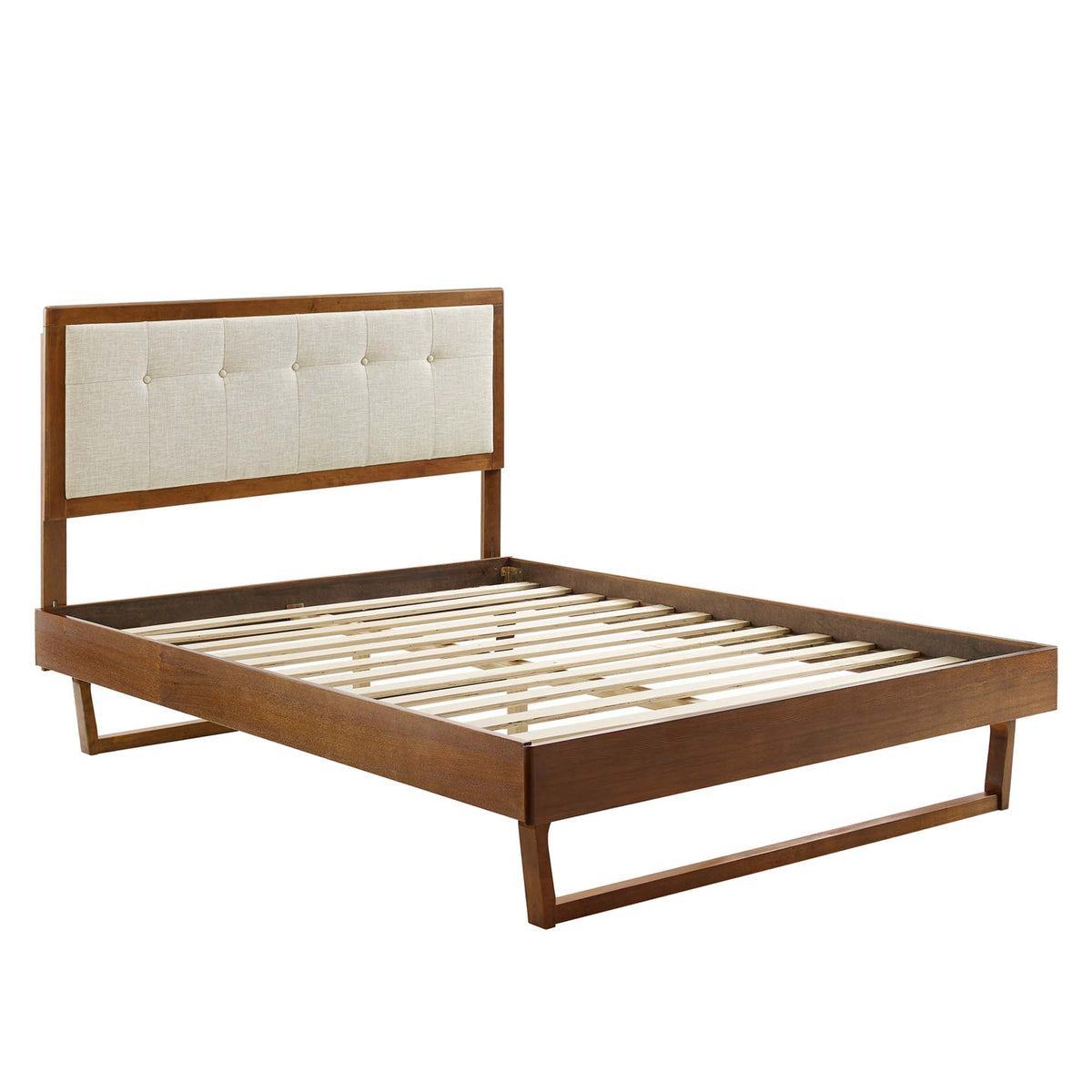 Willow Wood Full Platform Bed With Angular Frame - Walnut Beige