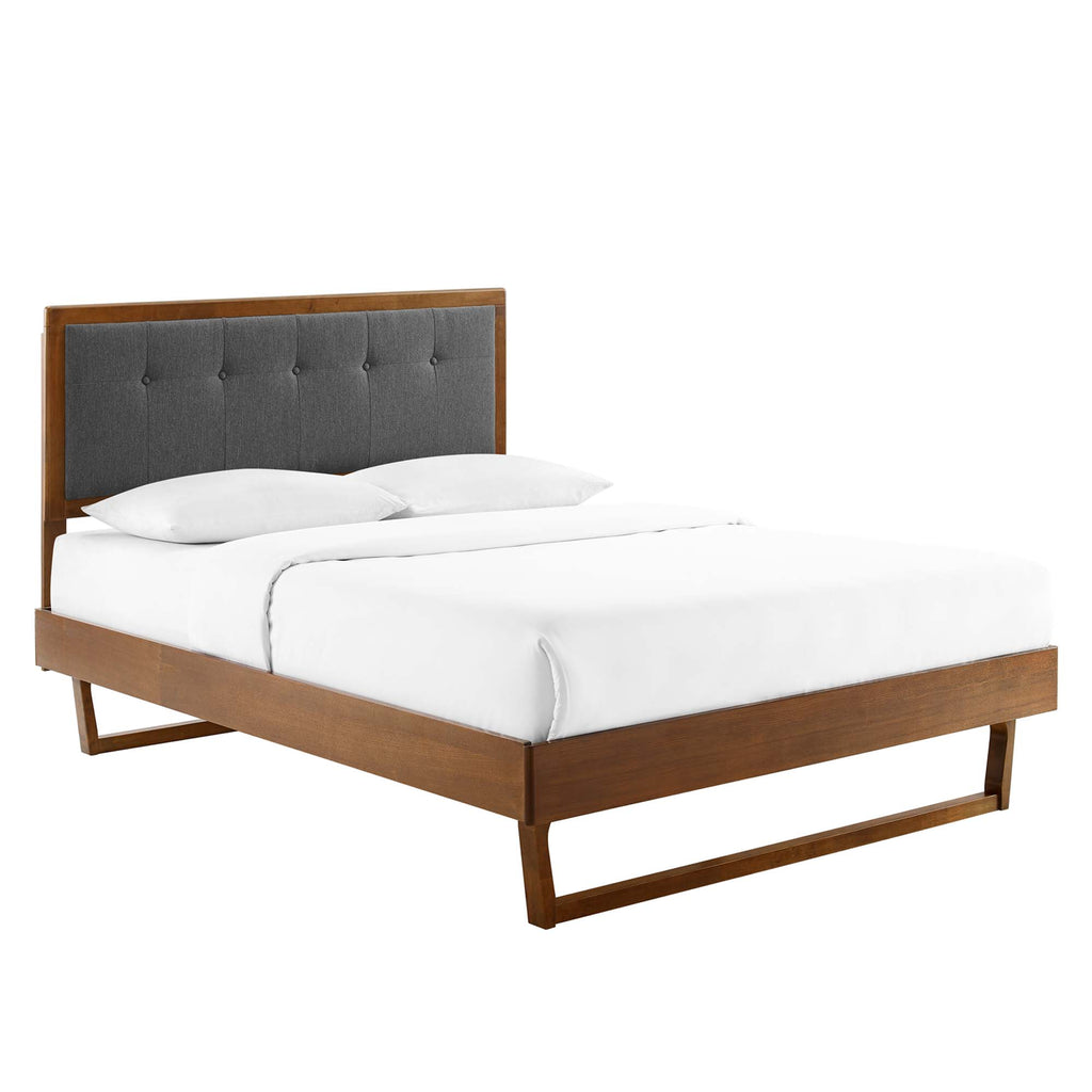 Willow Wood Full Platform Bed With Angular Frame - Walnut Charcoal