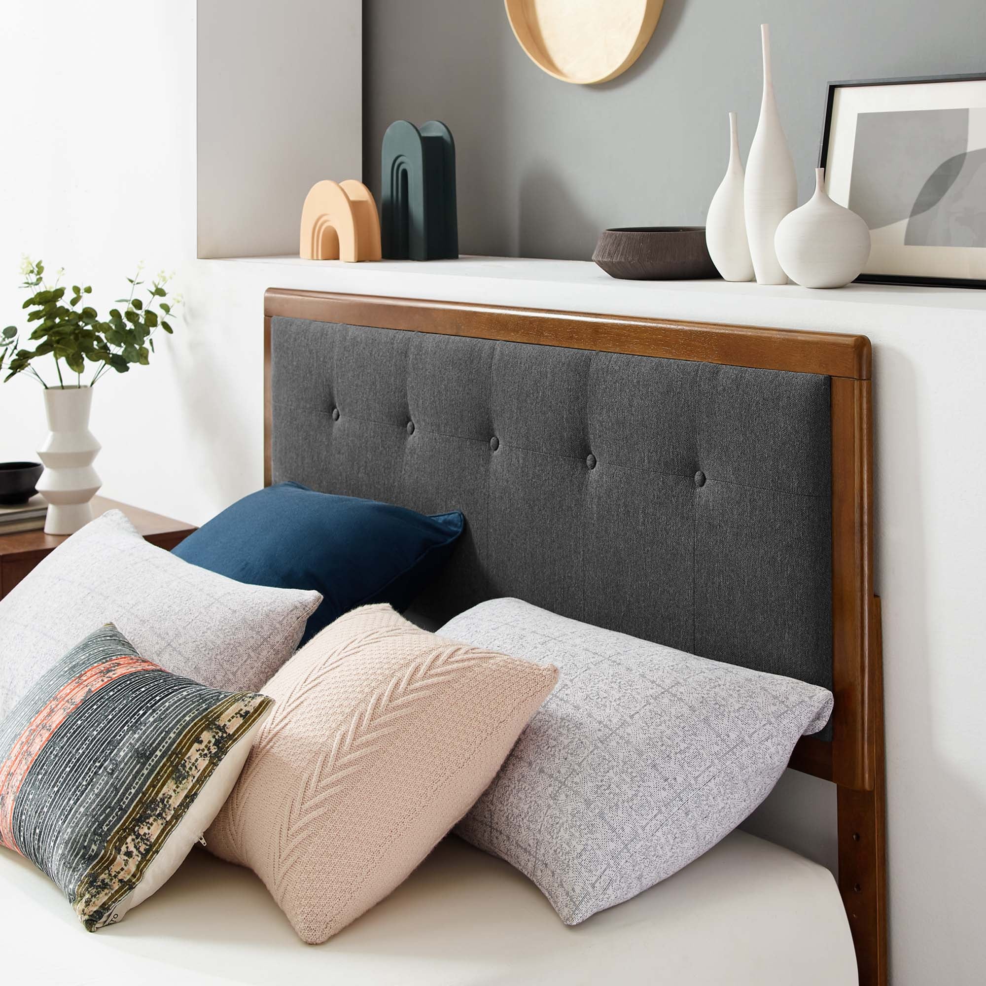 Willow Wood Full Platform Bed With Angular Frame - Walnut Charcoal