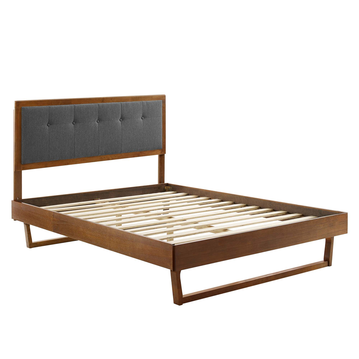 Willow Wood Full Platform Bed With Angular Frame - Walnut Charcoal