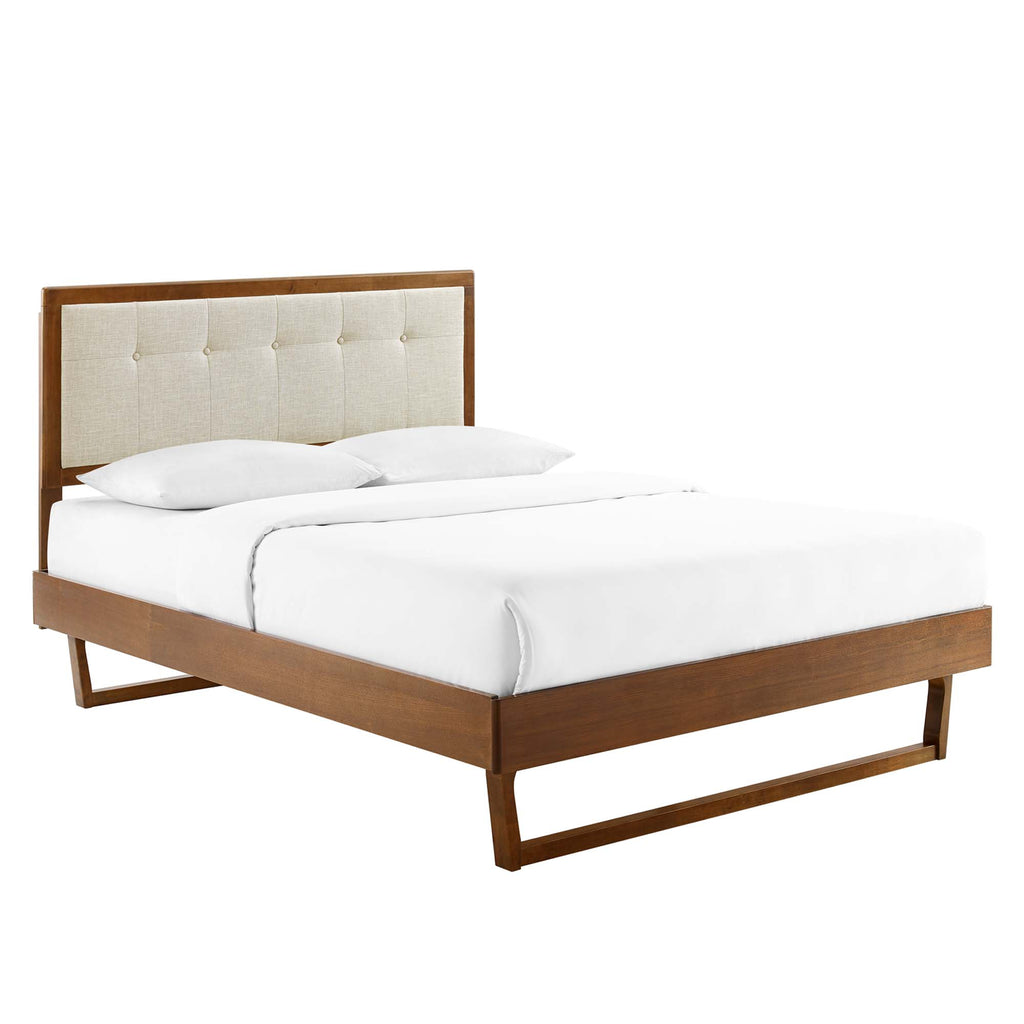 Willow Wood King Platform Bed With Angular Frame - Walnut Beige