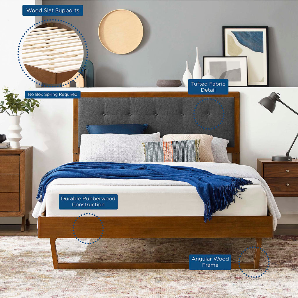 Willow Wood King Platform Bed With Angular Frame - Walnut Charcoal