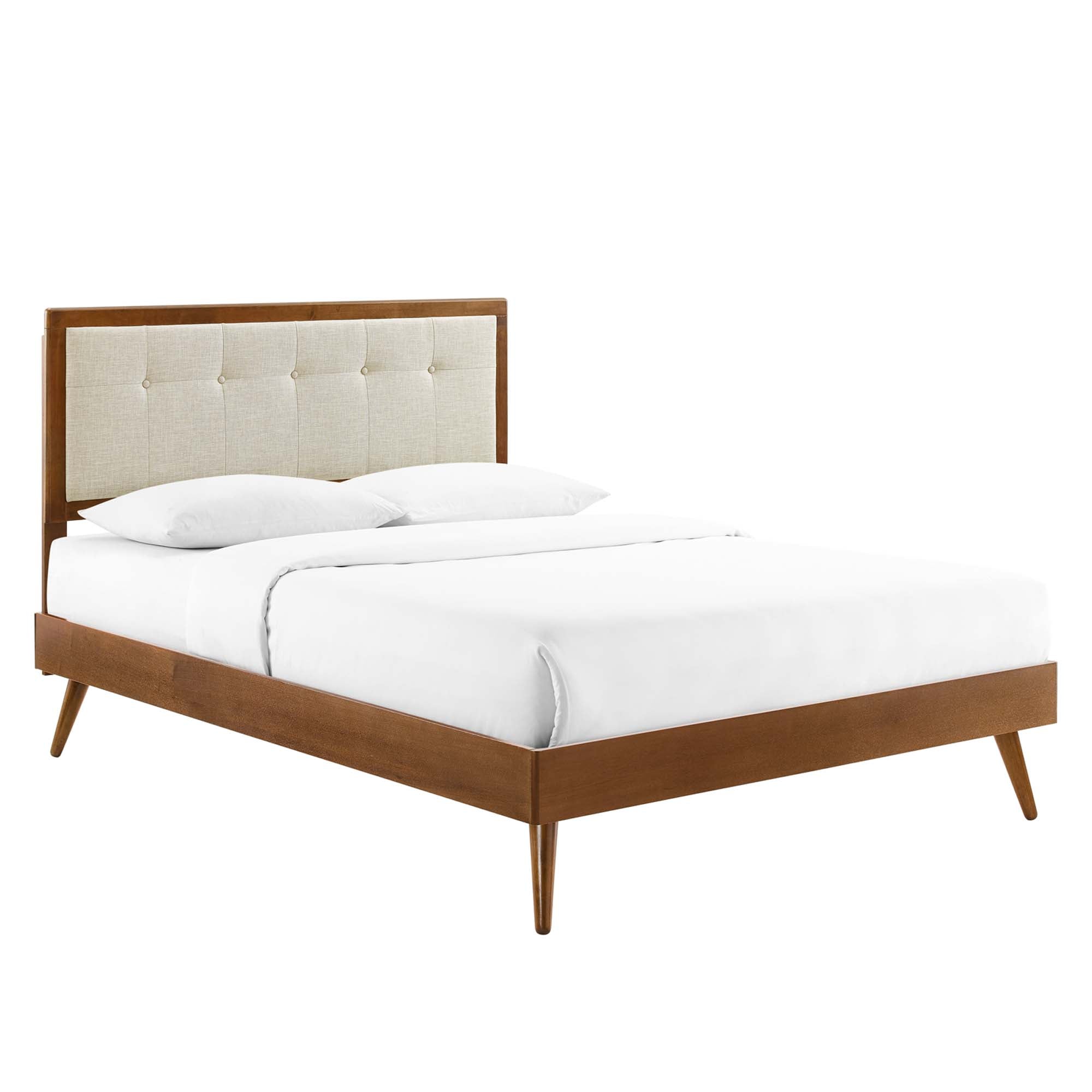 Willow Wood Full Platform Bed With Splayed Legs - Walnut Beige