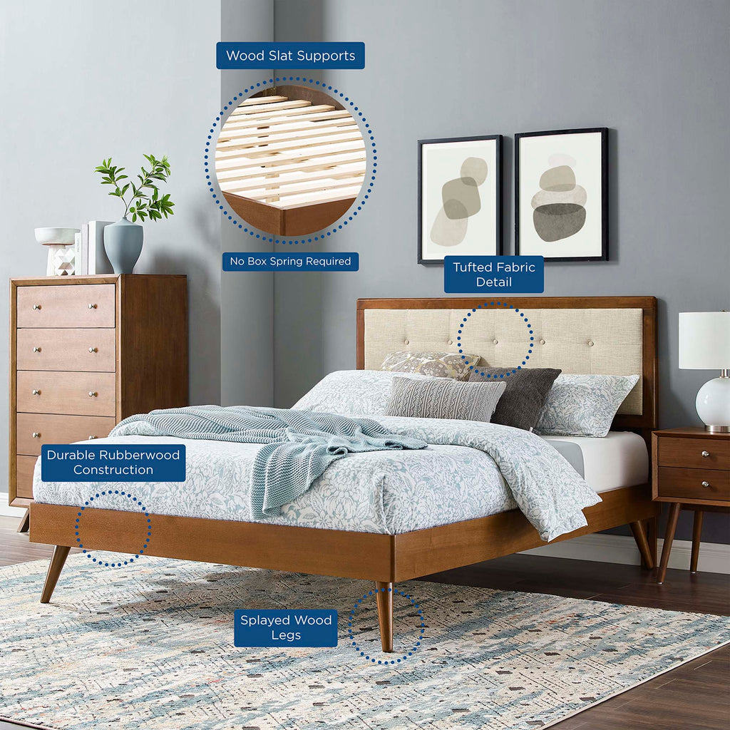 Willow Wood Full Platform Bed With Splayed Legs - Walnut Beige