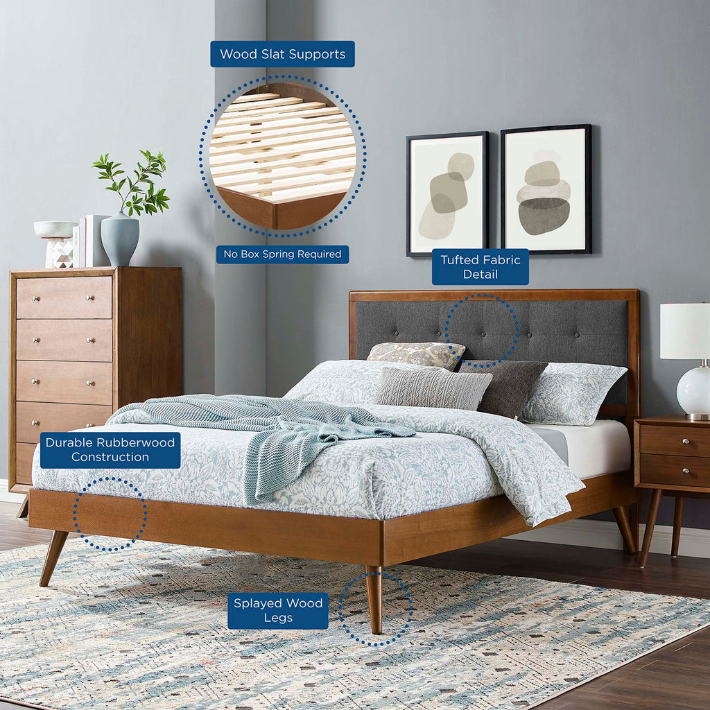 Willow Wood Full Platform Bed With Splayed Legs - Walnut Charcoal