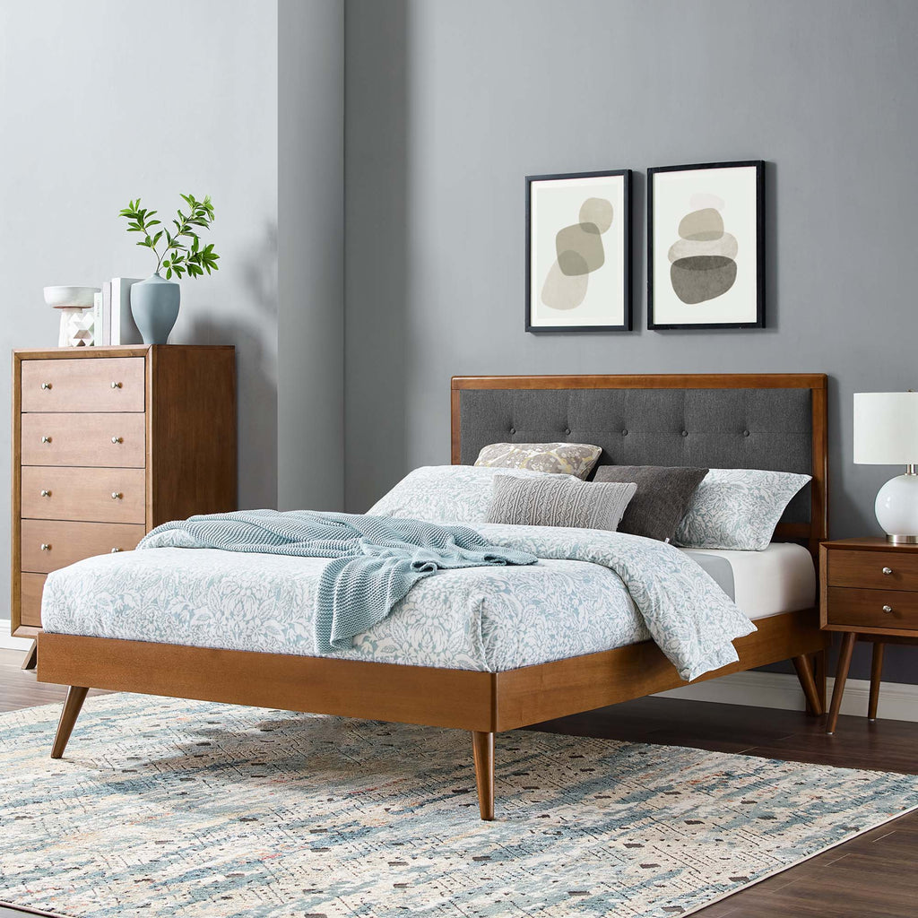 Willow Wood Full Platform Bed With Splayed Legs - Walnut Charcoal