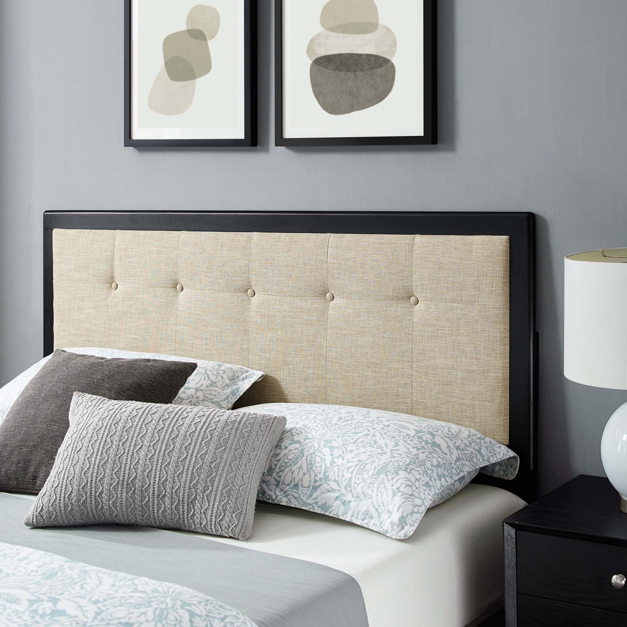 Willow Wood King Platform Bed With Splayed Legs - Black Beige