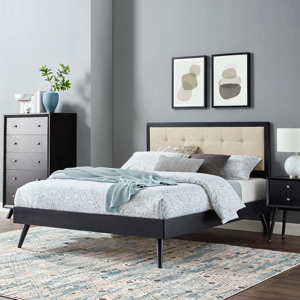 Willow Wood King Platform Bed With Splayed Legs - Black Beige