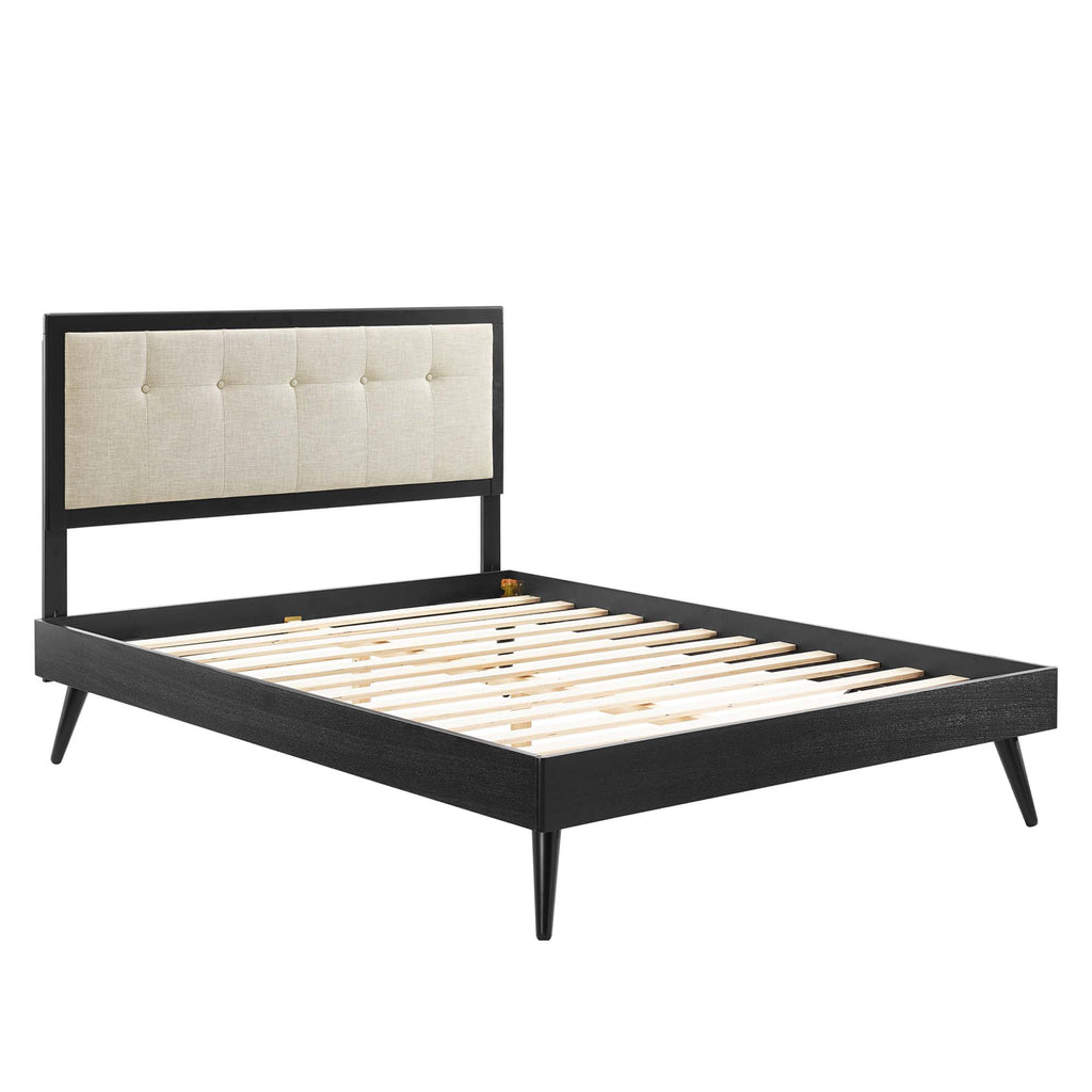 Willow Wood King Platform Bed With Splayed Legs - Black Beige