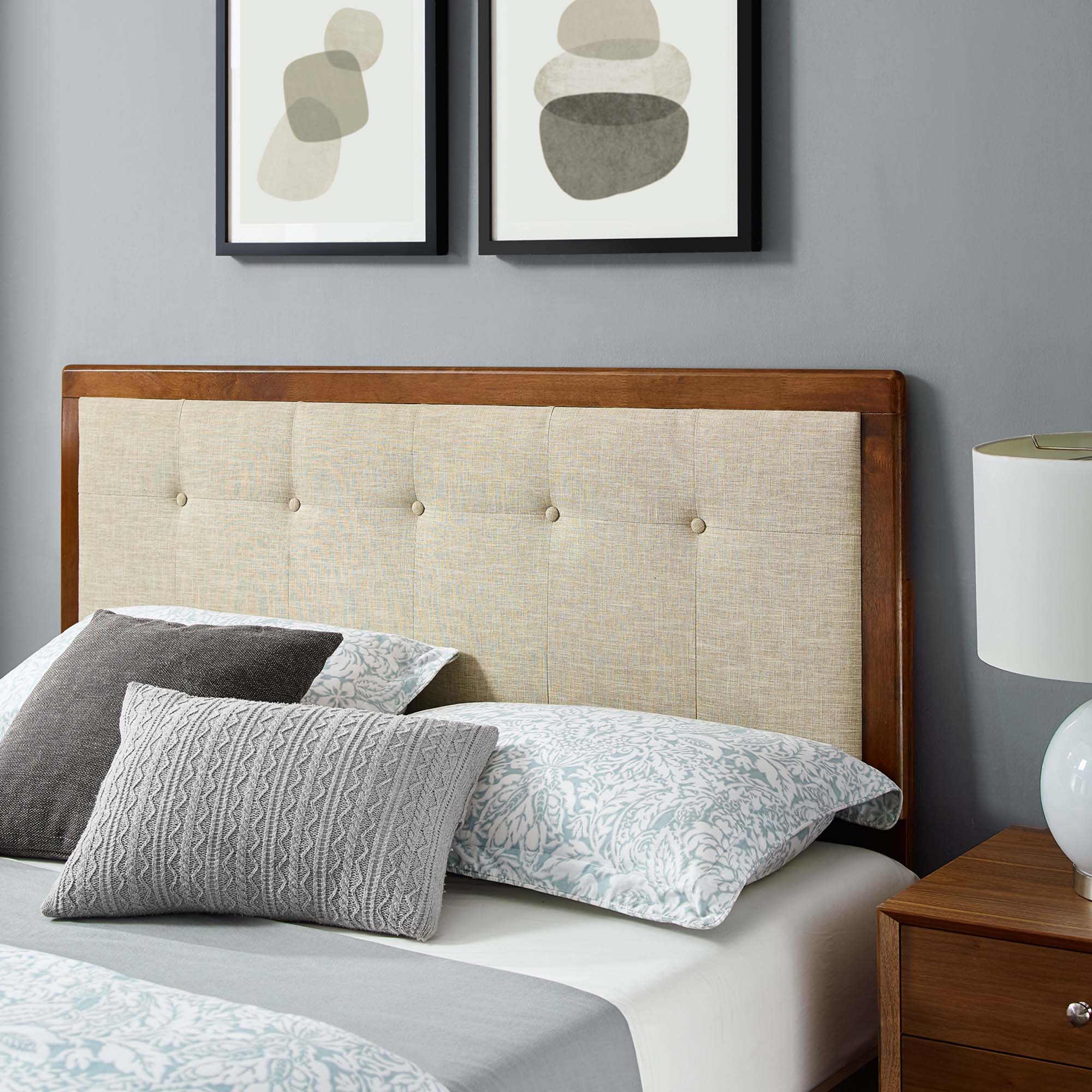 Willow Wood King Platform Bed With Splayed Legs - Walnut Beige