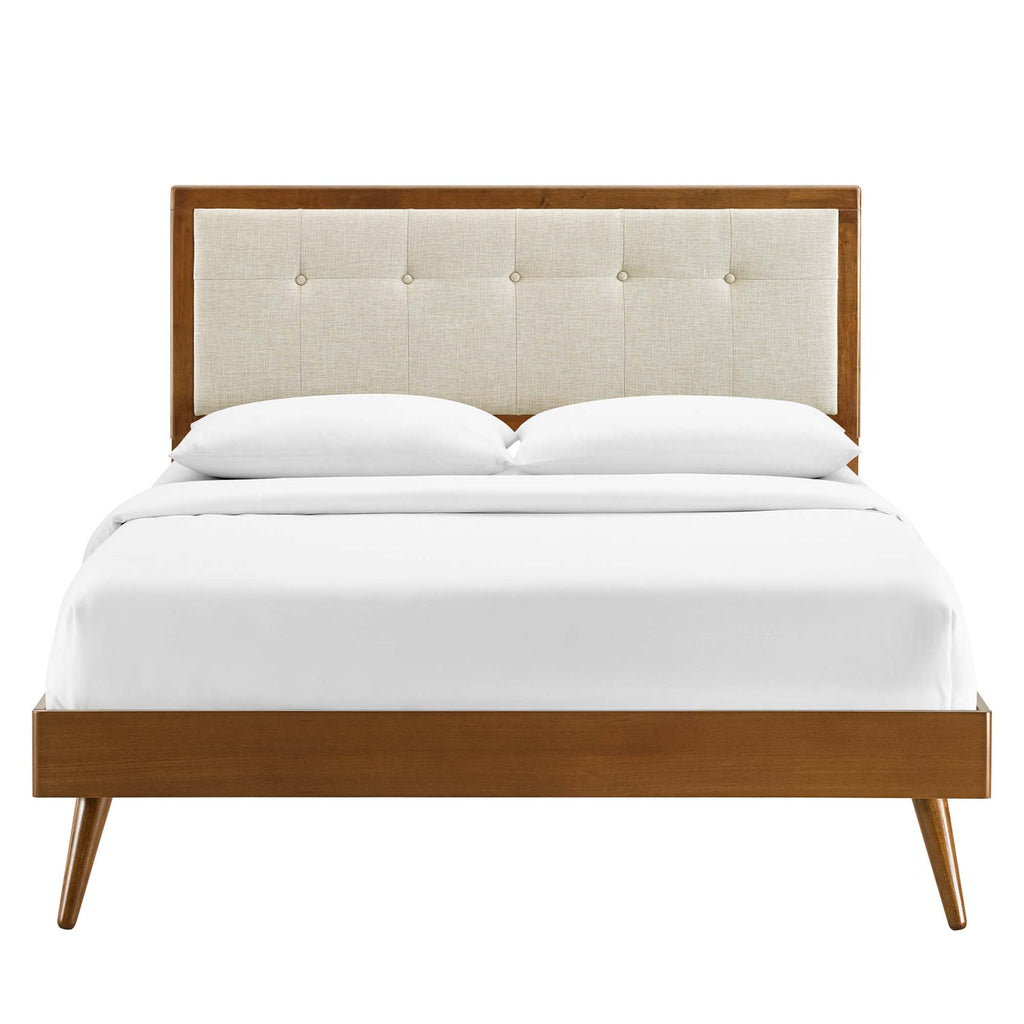 Willow Wood King Platform Bed With Splayed Legs - Walnut Beige
