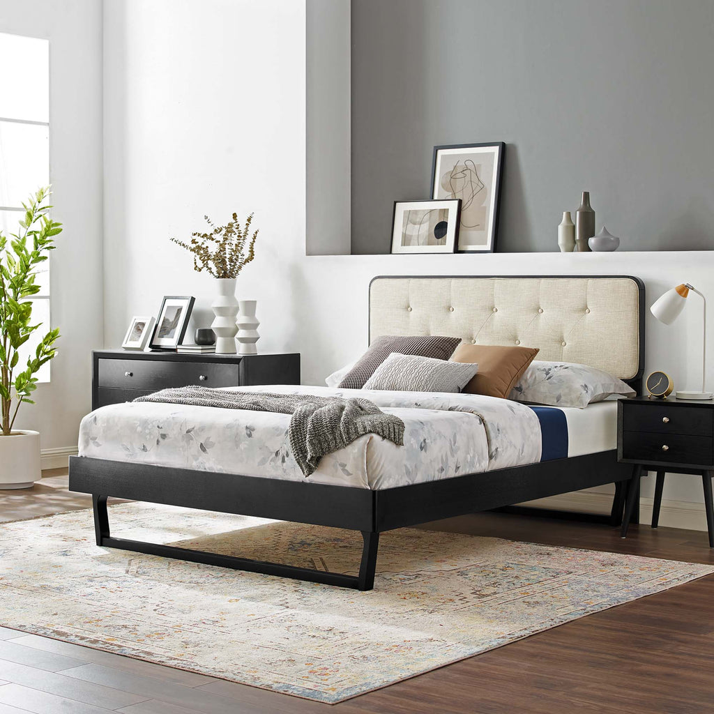 Bridgette Wood Full Platform Bed With Angular Frame - Black Beige