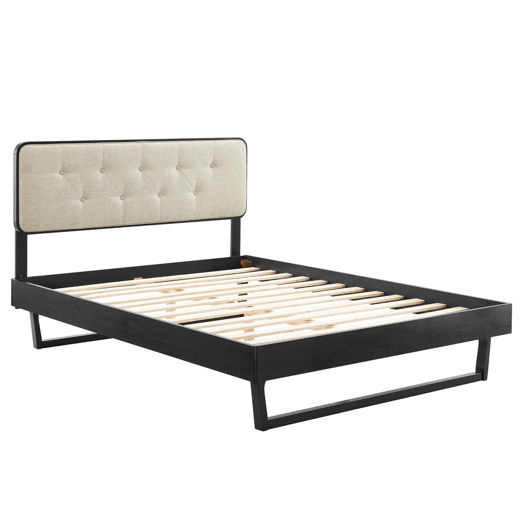 Bridgette Wood Full Platform Bed With Angular Frame - Black Beige