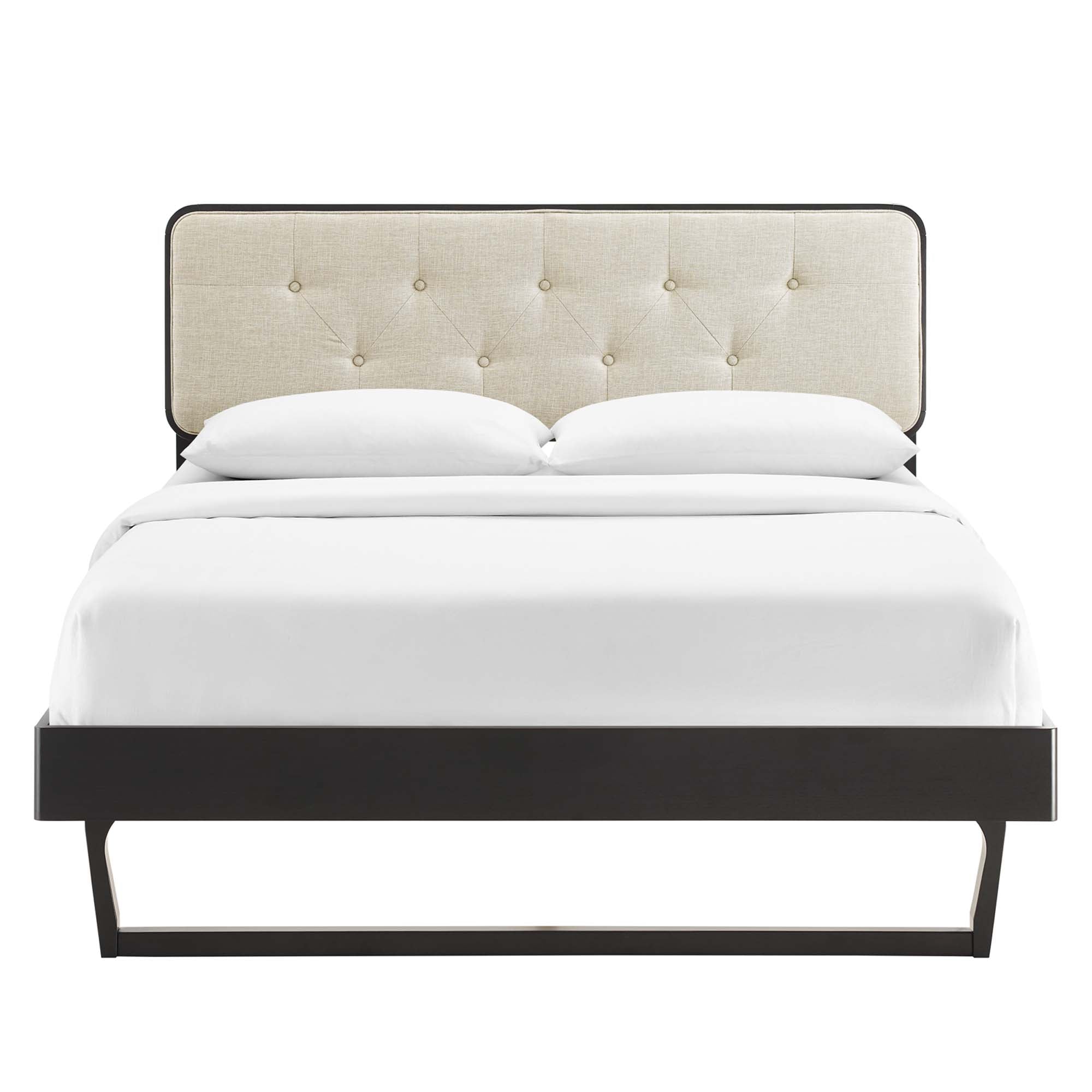 Bridgette Wood Full Platform Bed With Angular Frame - Black Beige
