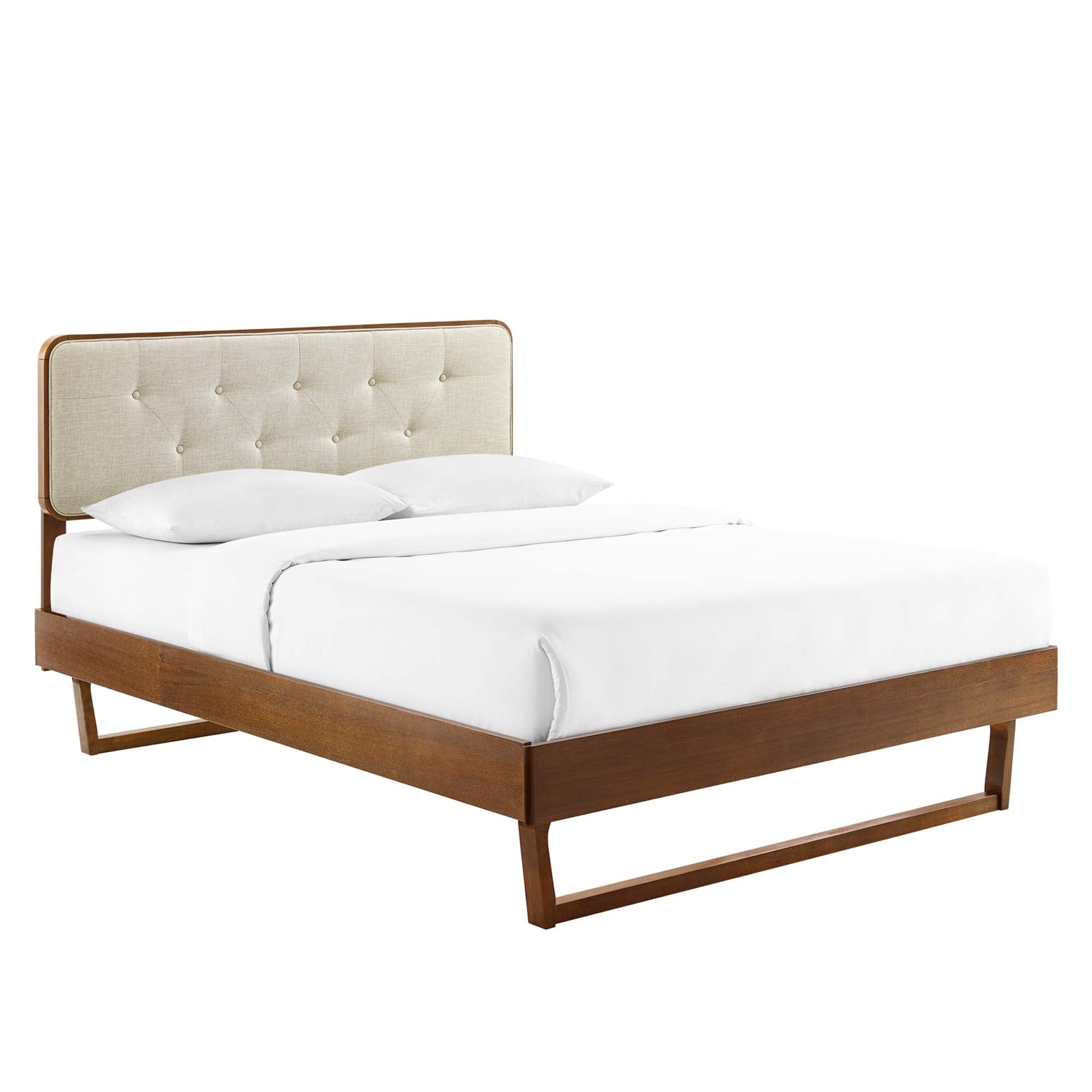 Bridgette Wood Full Platform Bed With Angular Frame - Walnut Beige
