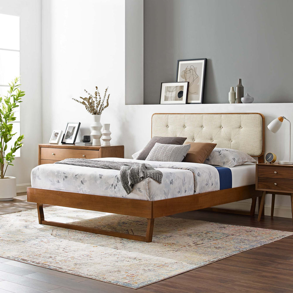 Bridgette Wood Full Platform Bed With Angular Frame - Walnut Beige