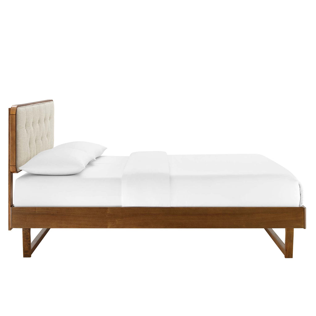 Bridgette Wood Full Platform Bed With Angular Frame - Walnut Beige
