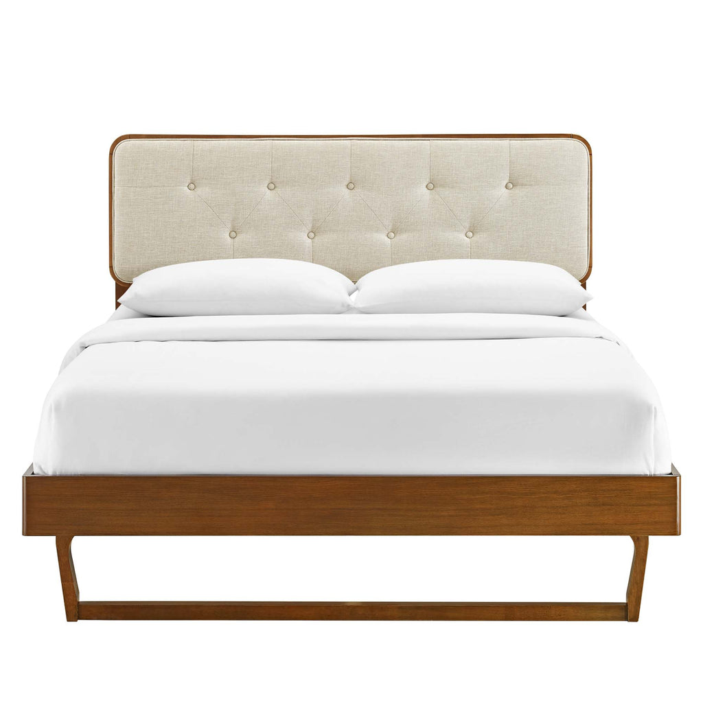 Bridgette Wood Full Platform Bed With Angular Frame - Walnut Beige