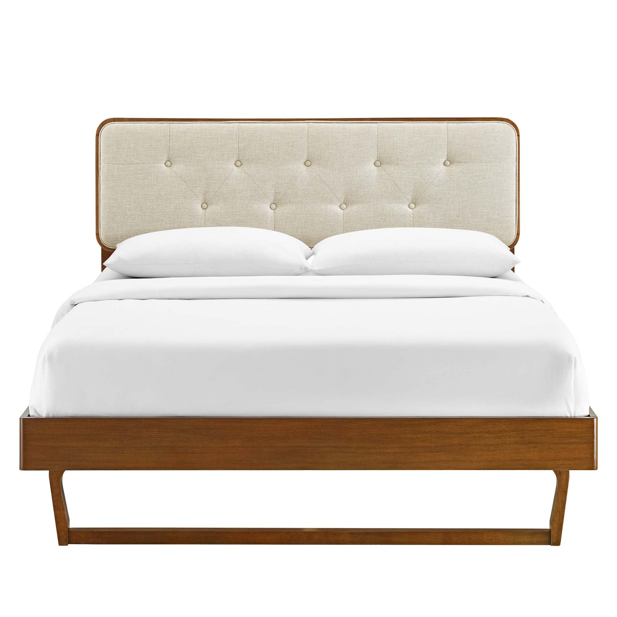 Bridgette Wood Full Platform Bed With Angular Frame - Walnut Beige