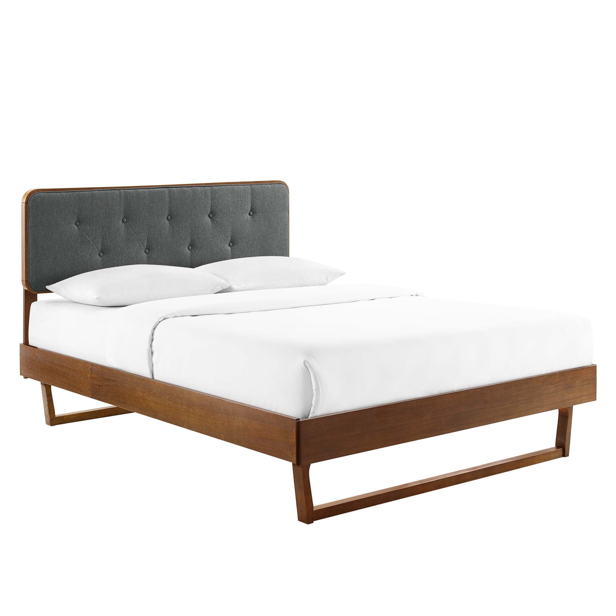 Bridgette Wood King Platform Bed With Angular Frame - Walnut Charcoal