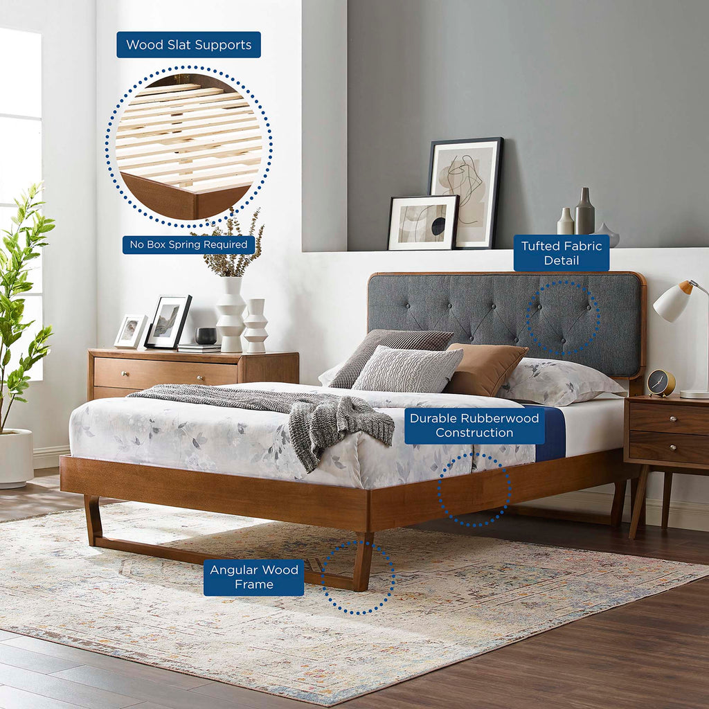 Bridgette Wood King Platform Bed With Angular Frame - Walnut Charcoal