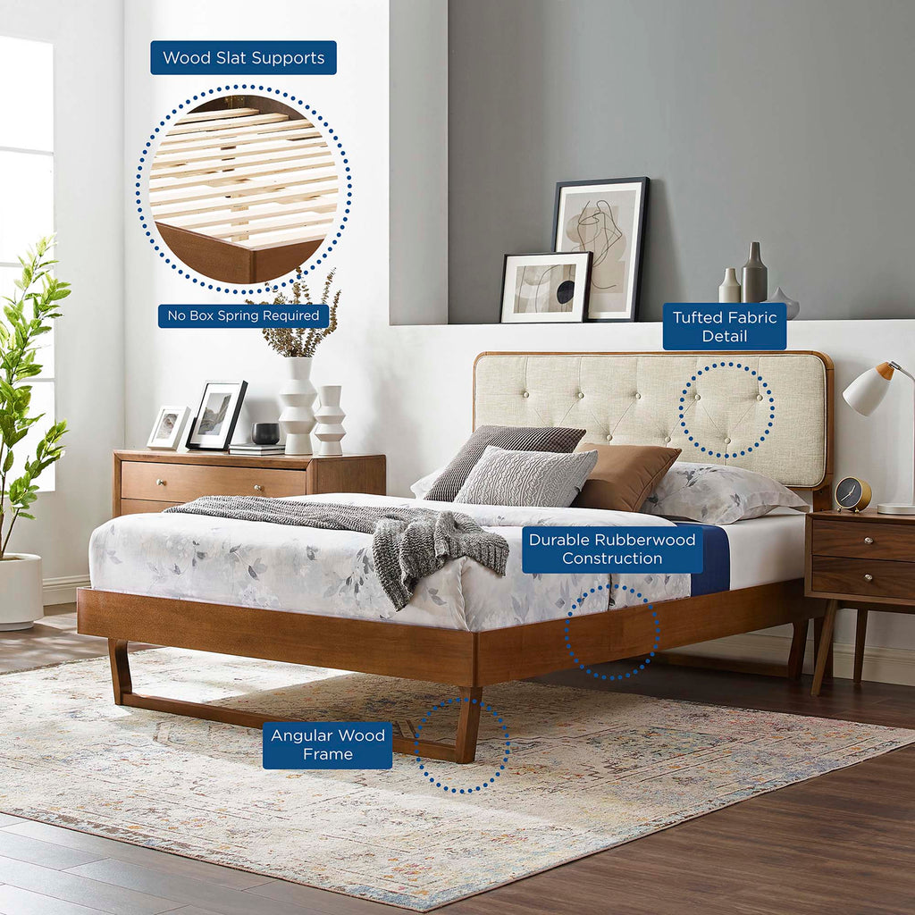 Bridgette Wood Twin Platform Bed With Angular Frame - Walnut Beige