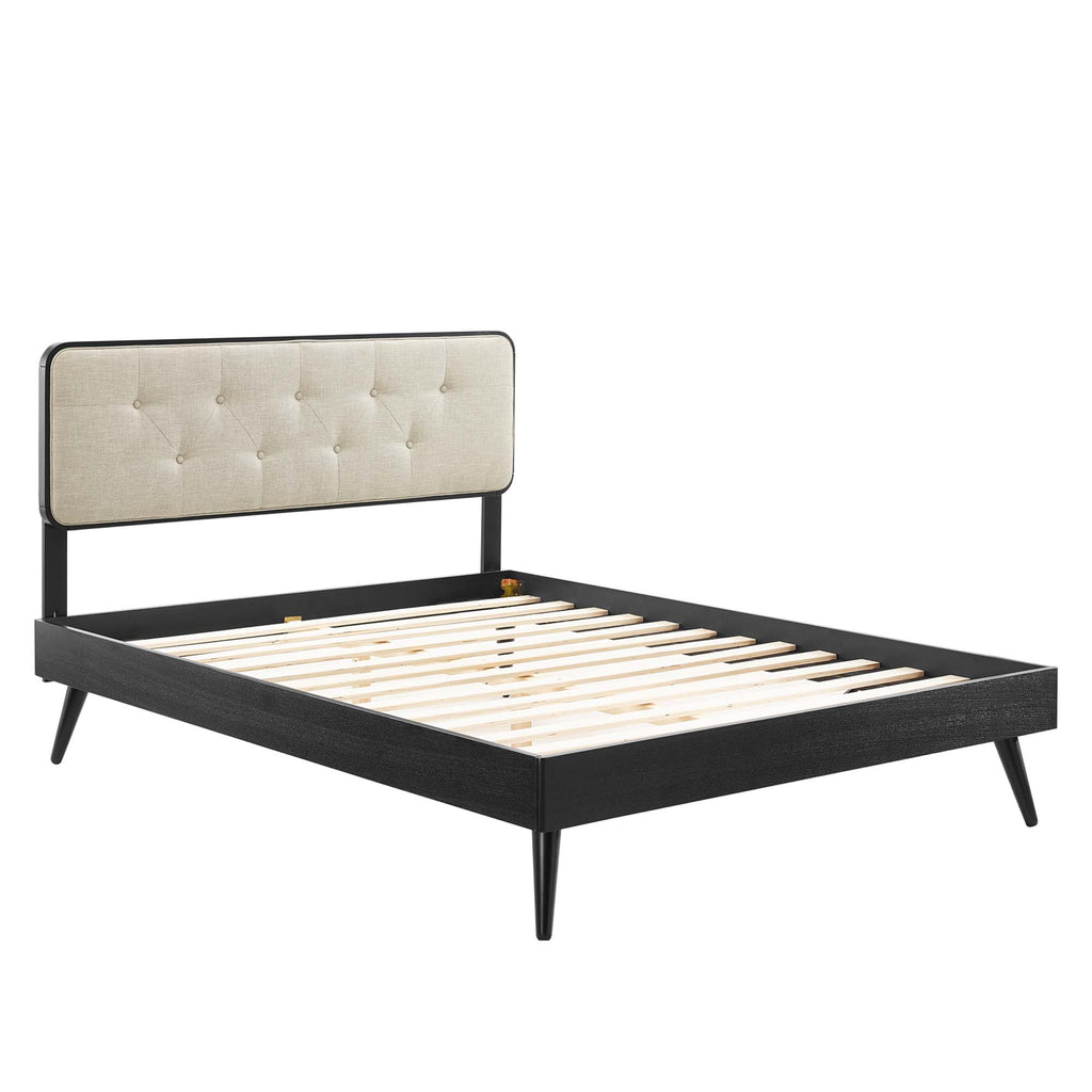 Bridgette Wood Full Platform Bed With Splayed Legs - Black Beige
