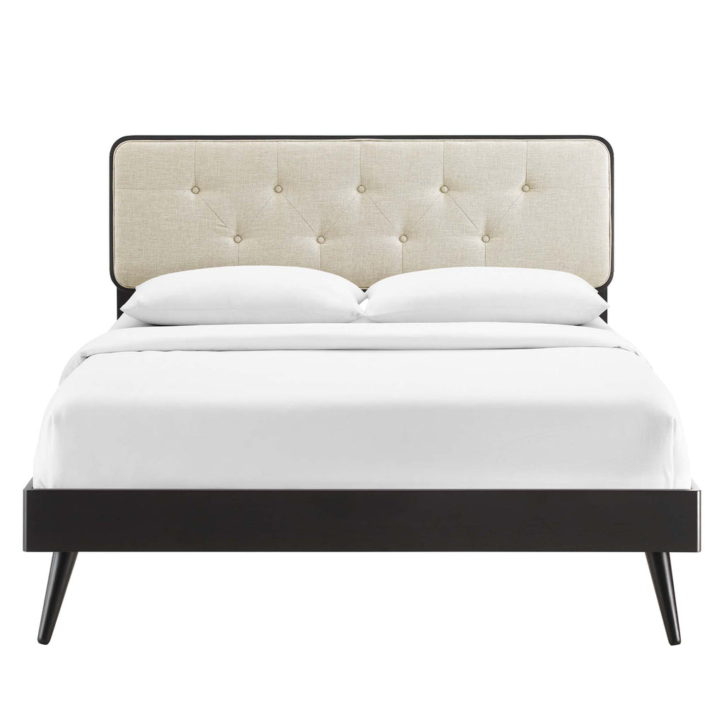 Bridgette Wood Full Platform Bed With Splayed Legs - Black Beige