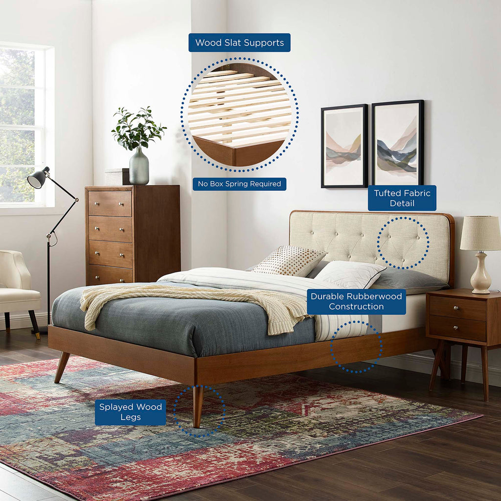 Bridgette Wood Full Platform Bed With Splayed Legs - Walnut Beige