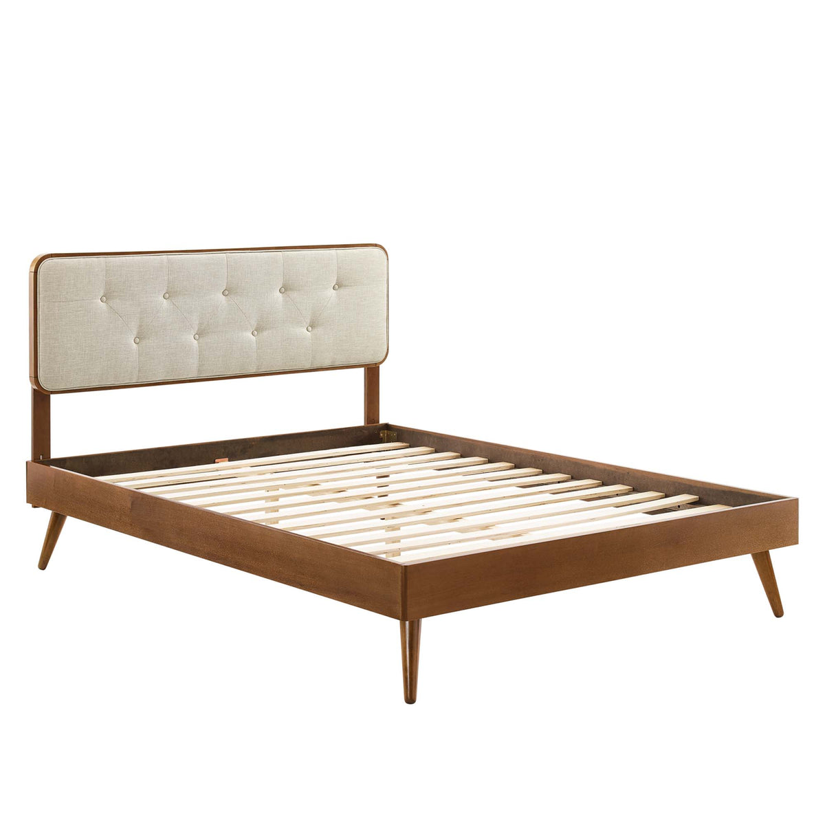Bridgette Wood Full Platform Bed With Splayed Legs - Walnut Beige