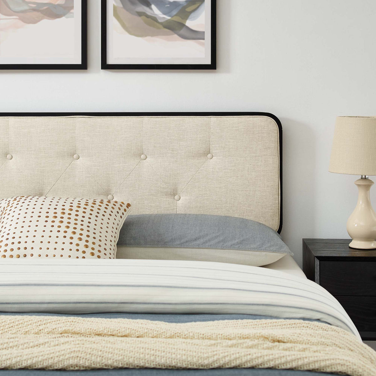 Bridgette Wood King Platform Bed With Splayed Legs - Black Beige