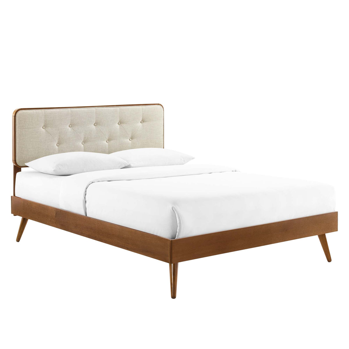 Bridgette Wood King Platform Bed With Splayed Legs - Walnut Beige