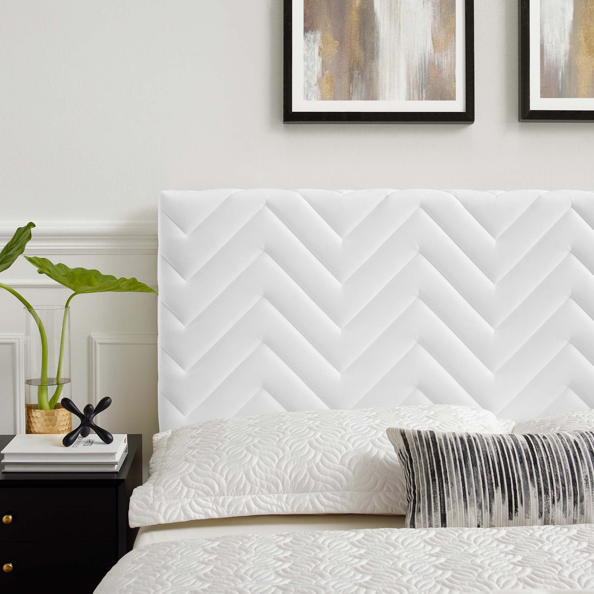 Mercy Chevron Tufted Performance Velvet Twin Headboard - White