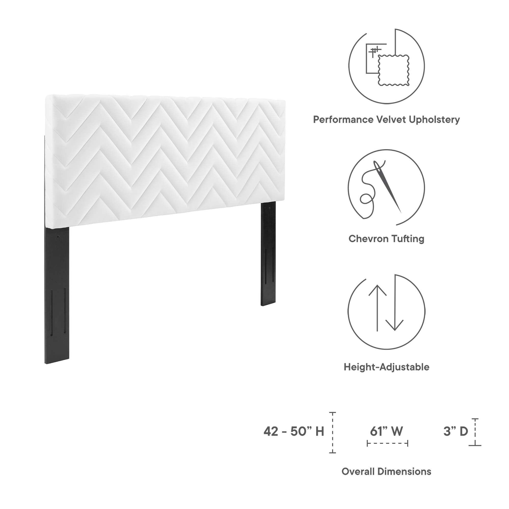Mercy Chevron Tufted Performance Velvet Full/Queen Headboard - White
