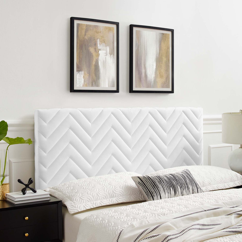 Mercy Chevron Tufted Performance Velvet Full/Queen Headboard - White