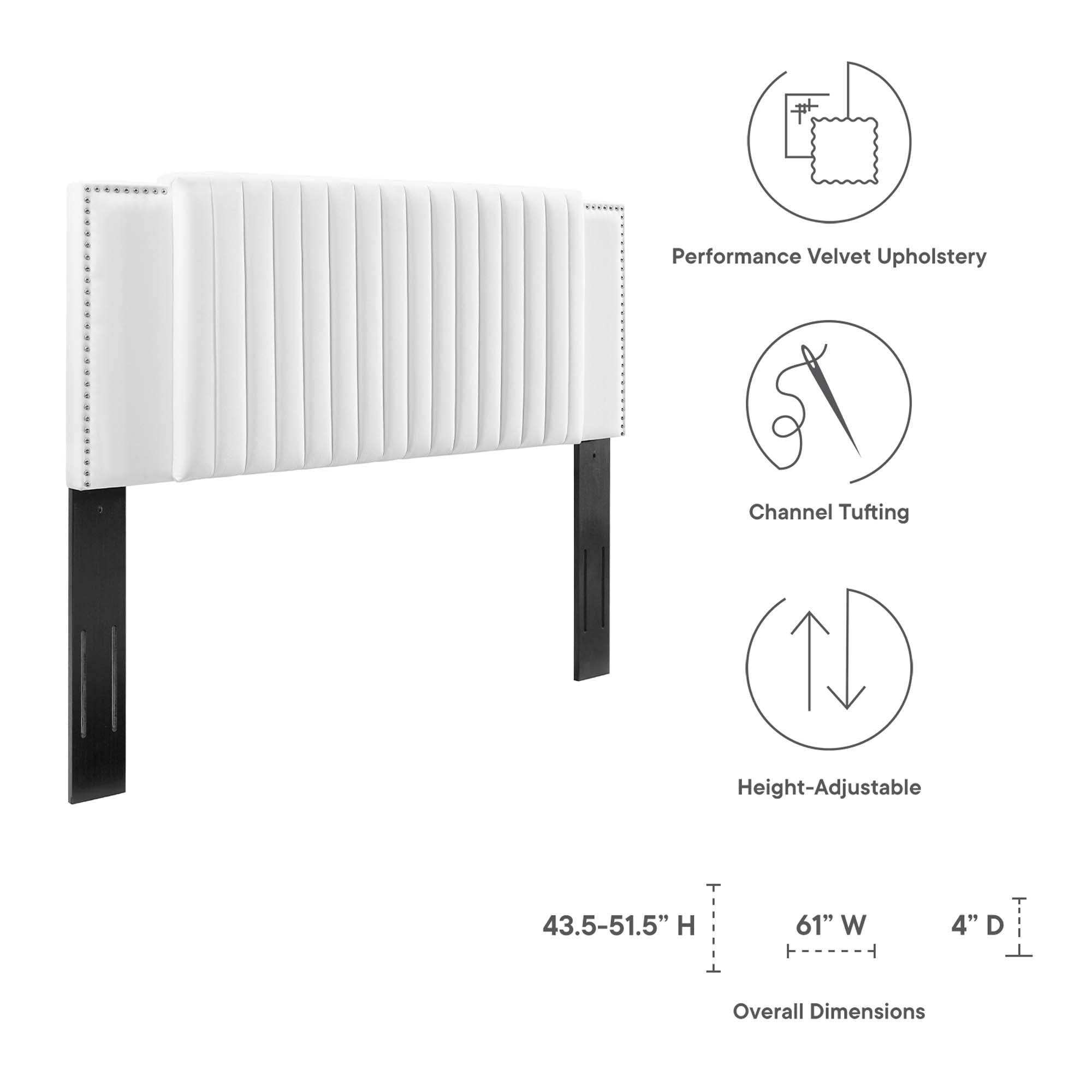 Felicity Channel Tufted Performance Velvet Twin Headboard - White