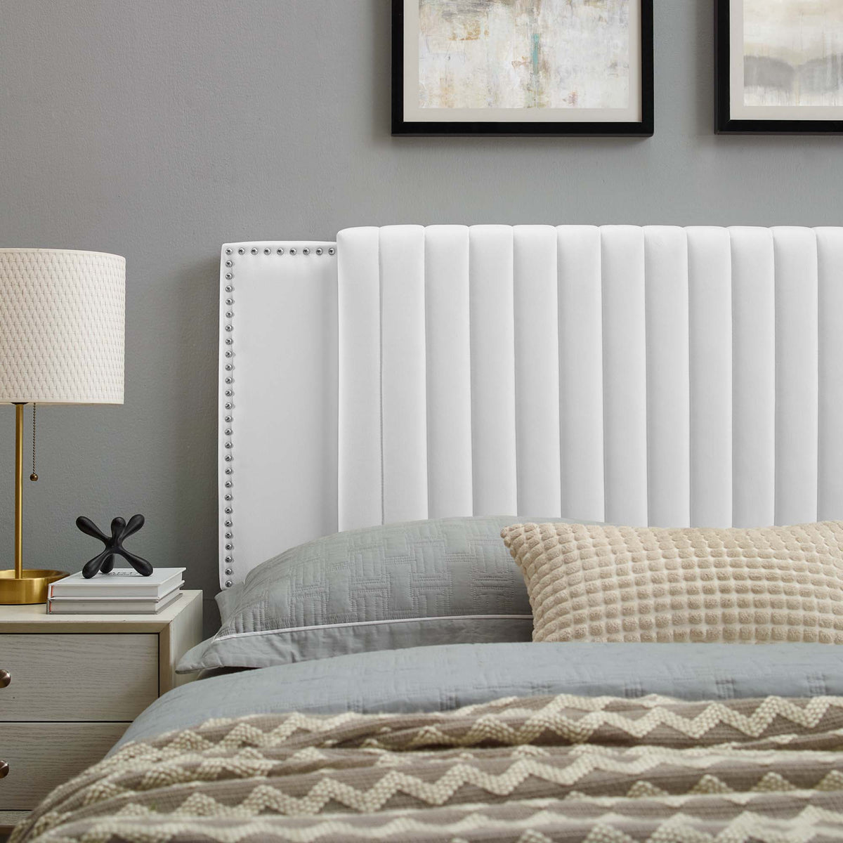 Felicity Channel Tufted Performance Velvet Twin Headboard - White