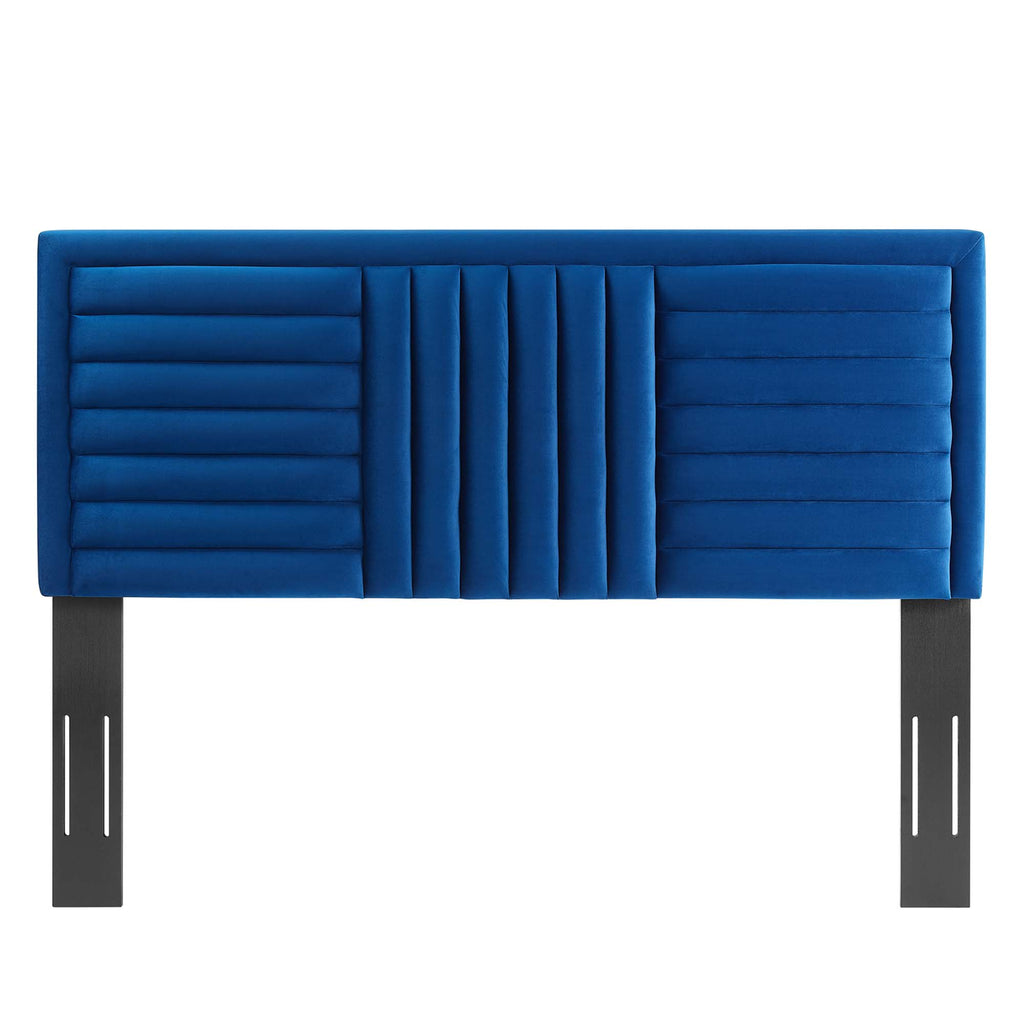 Believe Channel Tufted Performance Velvet Full/Queen Headboard - Navy