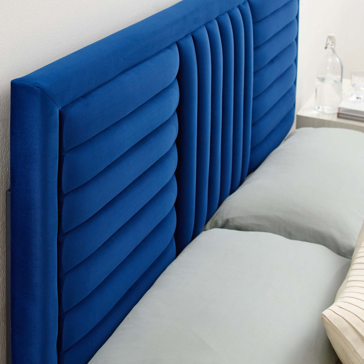 Believe Channel Tufted Performance Velvet Full/Queen Headboard - Navy