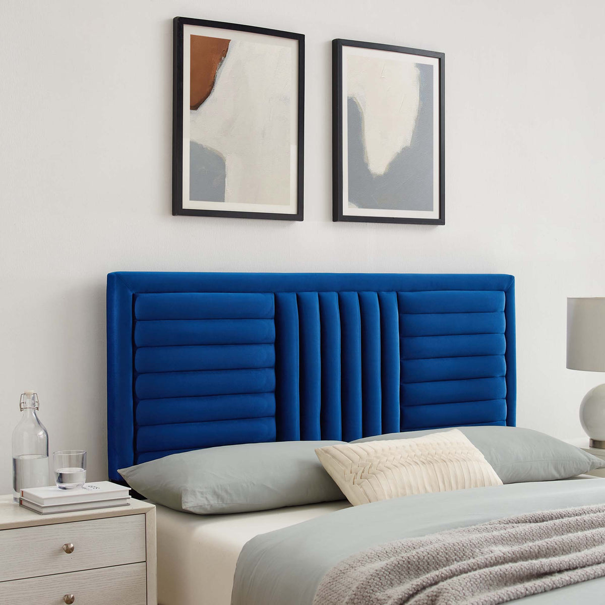Believe Channel Tufted Performance Velvet Full/Queen Headboard - Navy
