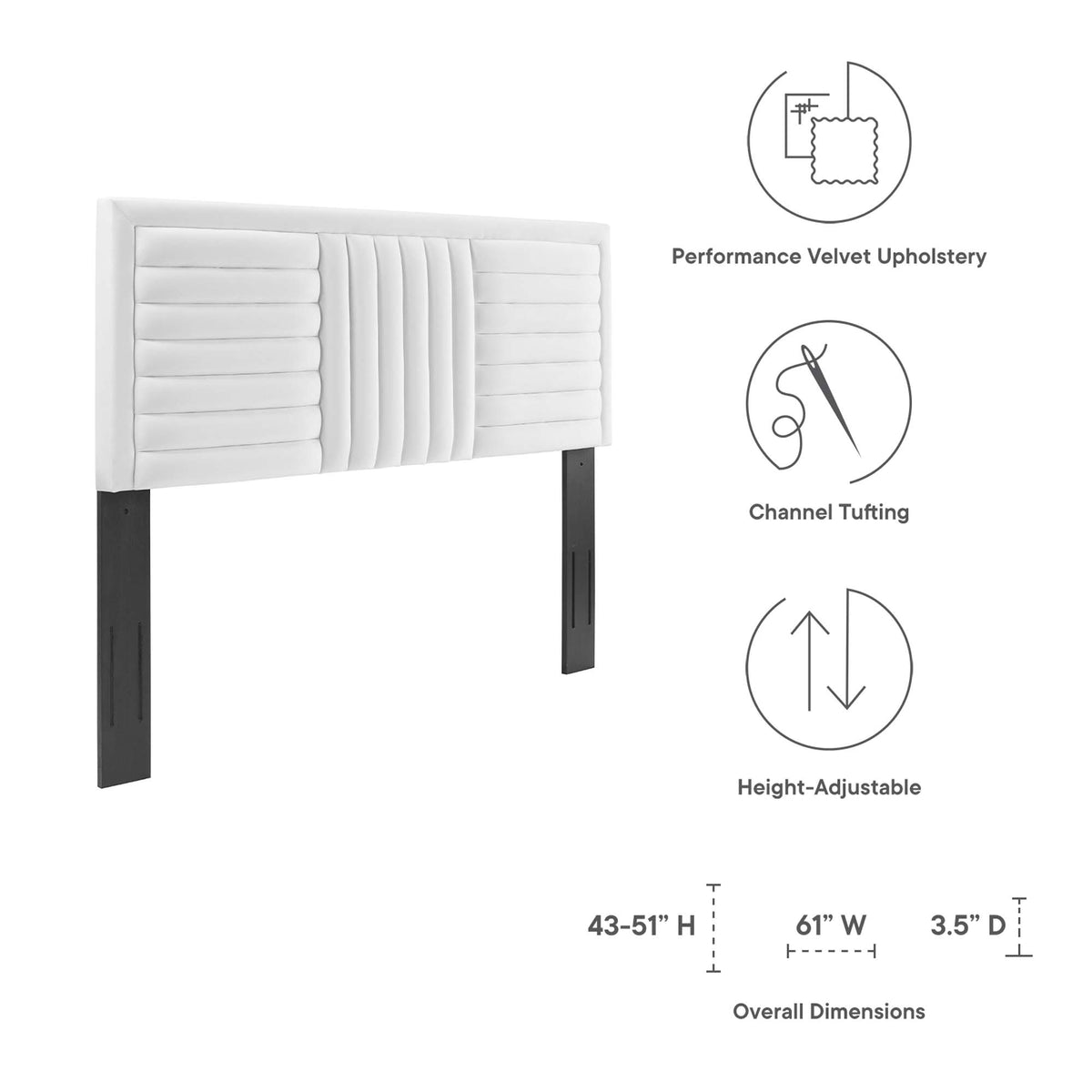 Believe Channel Tufted Performance Velvet King/California King Headboard - White