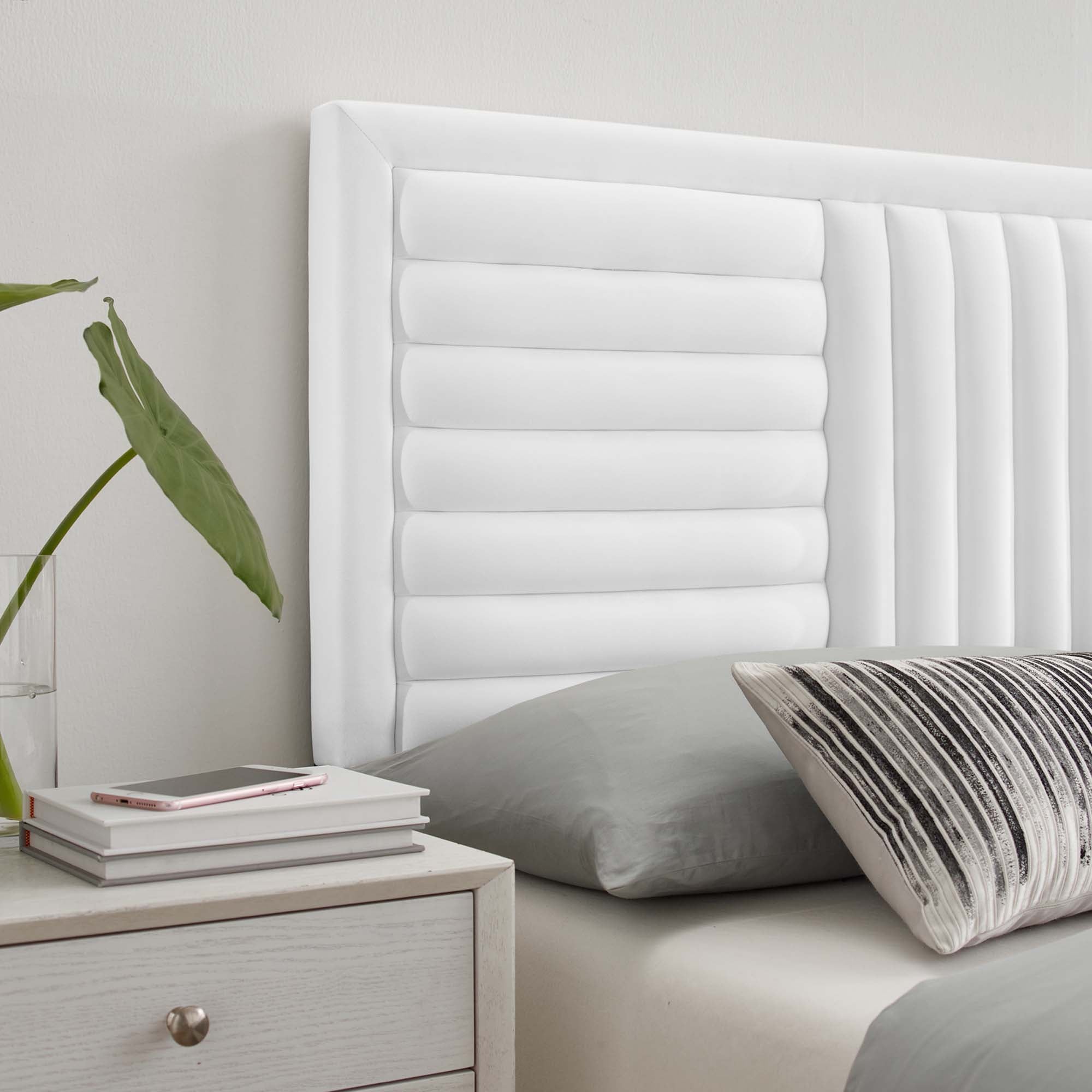 Believe Channel Tufted Performance Velvet King/California King Headboard - White