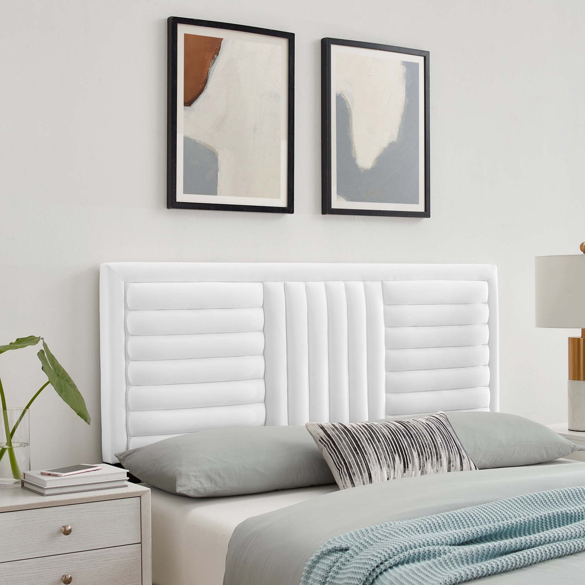 Believe Channel Tufted Performance Velvet King/California King Headboard - White