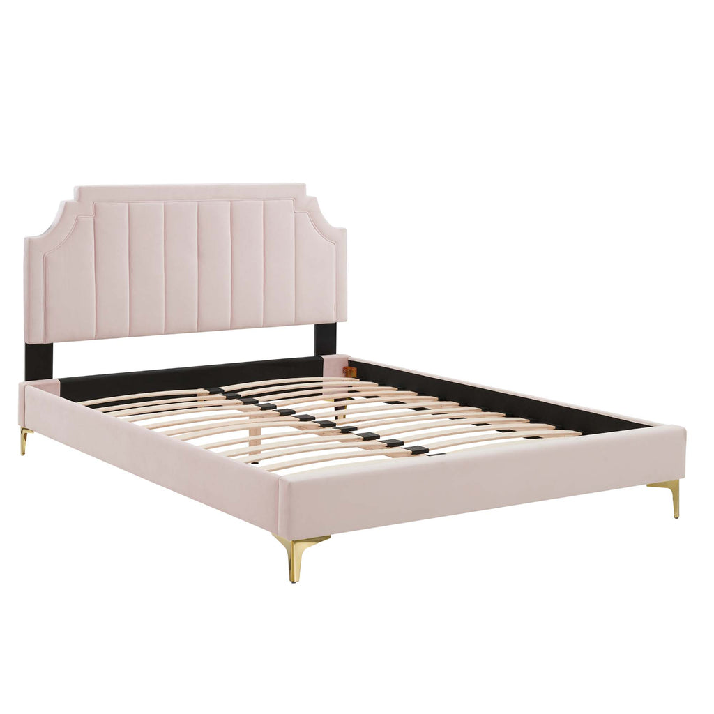 Sienna Performance Velvet Queen Platform Bed - Pink (MOD-6712-PNK)