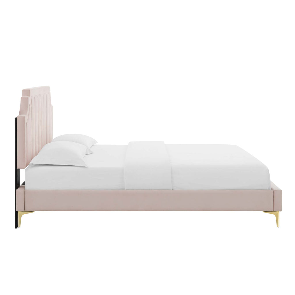 Sienna Performance Velvet Queen Platform Bed - Pink (MOD-6712-PNK)