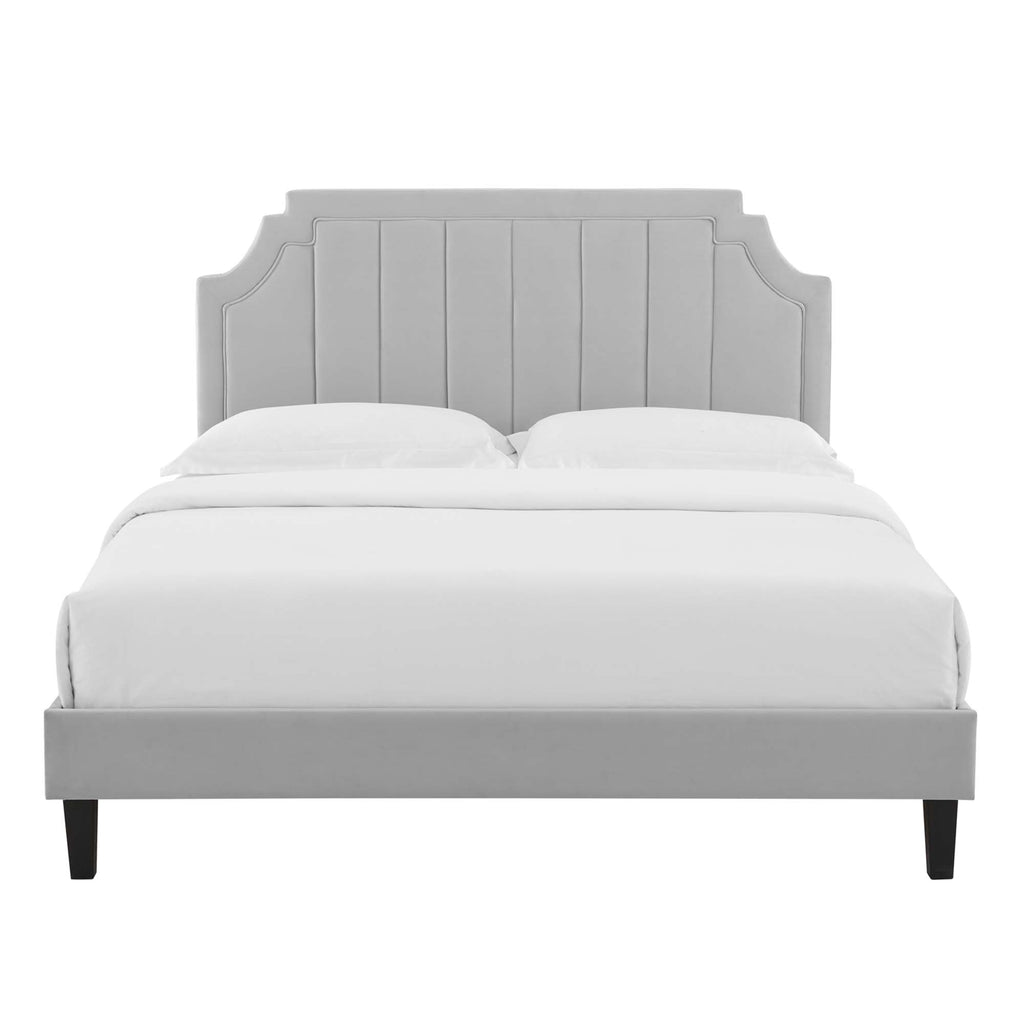 Sienna Performance Velvet Queen Platform Bed - Light Gray