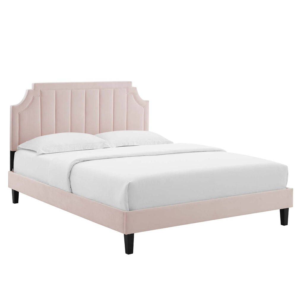 Sienna Performance Velvet Queen Platform Bed - Pink (MOD-6714-PNK)